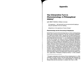 Appendix the Interpretive Turn in Phenomenology: a Philosophical