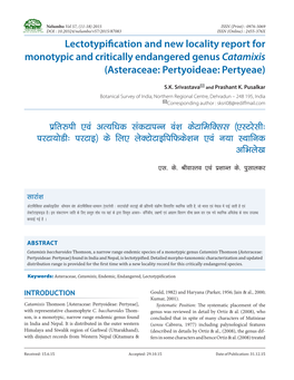 Lectotypification and New Locality Report for Monotypic and Critically Endangered Genus Catamixis (Asteraceae: Pertyoideae: Pertyeae)