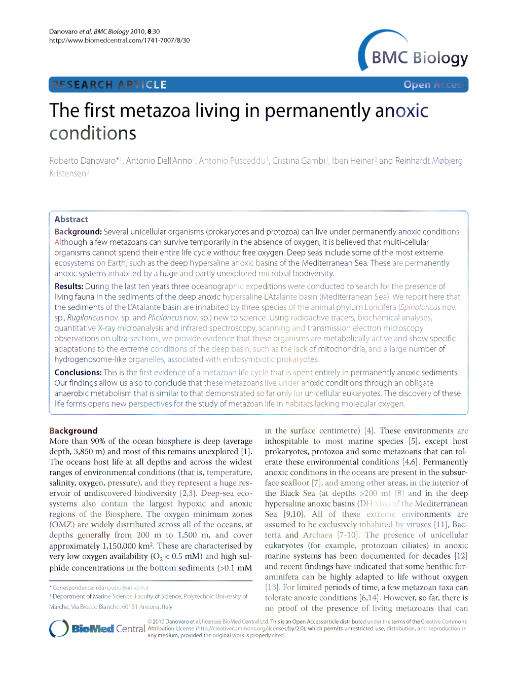 The First Metazoa Living in Permanently Anoxic Conditions