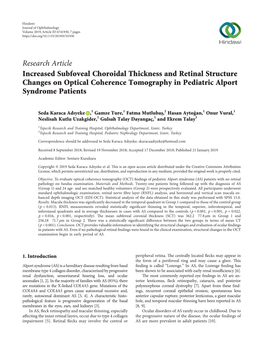 Research Article Increased Subfoveal Choroidal Thickness and Retinal Structure Changes on Optical Coherence Tomography in Pediatric Alport Syndrome Patients