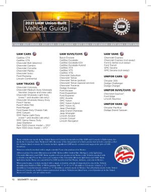 2021 UAW Union-Built Vehicle Guide
