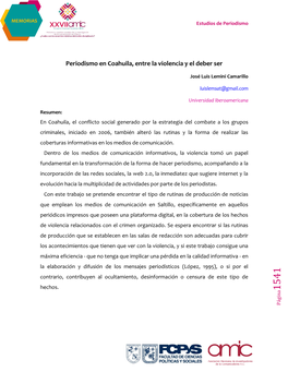 Periodismo En Coahuila, Entre La Violencia Y El Deber Ser