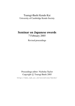 Seminar on Japanese Swords 7 February 2005