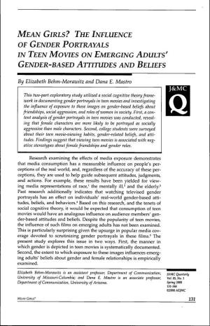 Mean Girls? the Influence of Gender Portrayals in Teen Movies on Emerging Adults' Gender-Based Attitudes and Beliefs