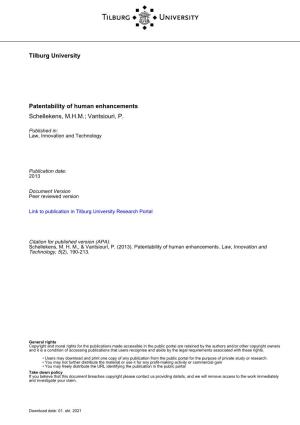 Tilburg University Patentability of Human Enhancements Schellekens, M.H.M.; Vantsiouri, P