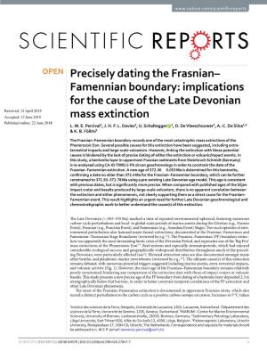 Precisely Dating the Frasnian–Famennian Boundary