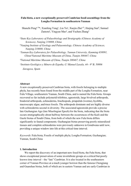 Fulu Biota, a New Exceptionally Preserved Cambrian Fossil Assemblage from the Longha Formation in Southeastern Yunnan
