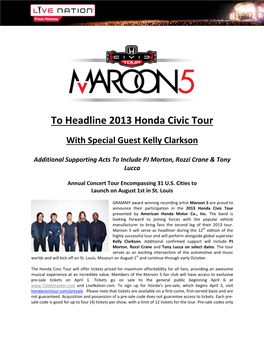 To Headline 2013 Honda Civic Tour