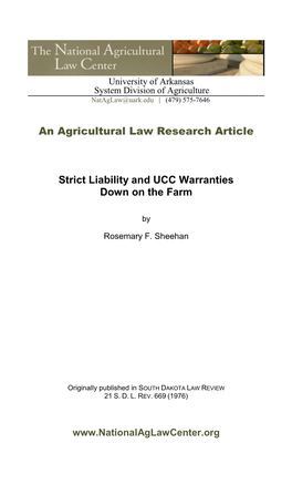 An Agricultural Law Research Article Strict Liability and UCC Warranties