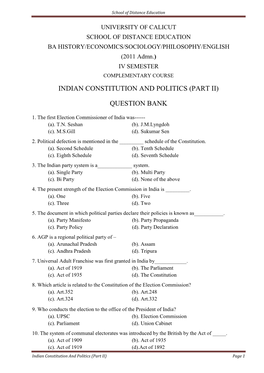 Indian Constitution and Politics (Part Ii)