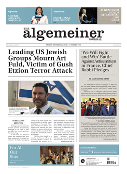 Leading US Jewish Groups Mourn Ari Fuld, Victim of Gush Etzion Terror
