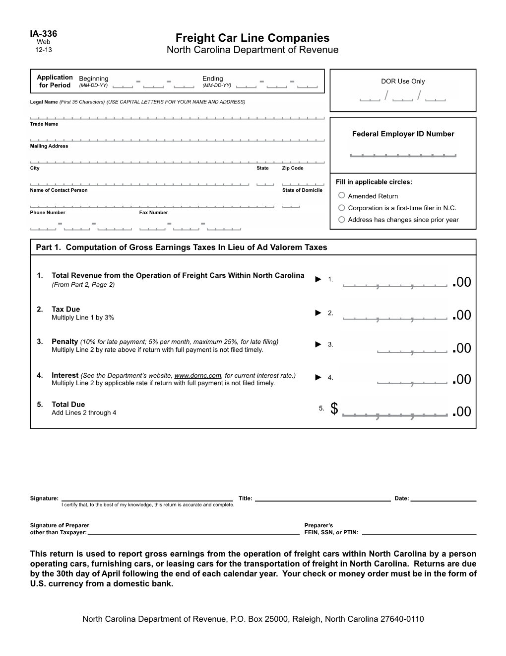 Freight Car Line Companies 12-13 North Carolina Department of Revenue