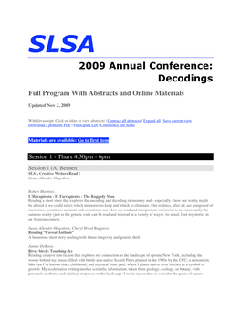 SLSA 2009 Full Program