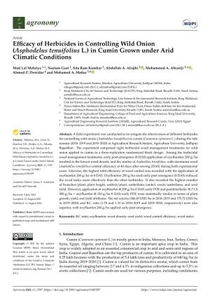 Efficacy of Herbicides in Controlling Wild Onion (Asphodelus Tenuifolius L.) in Cumin Grown Under Arid Climatic Conditions