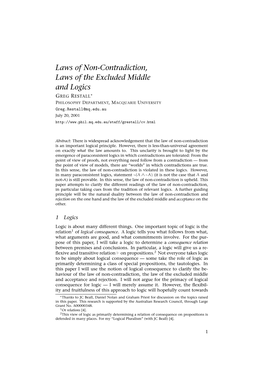 Laws of Non-Contradiction, Laws of the Excluded Middle and Logics