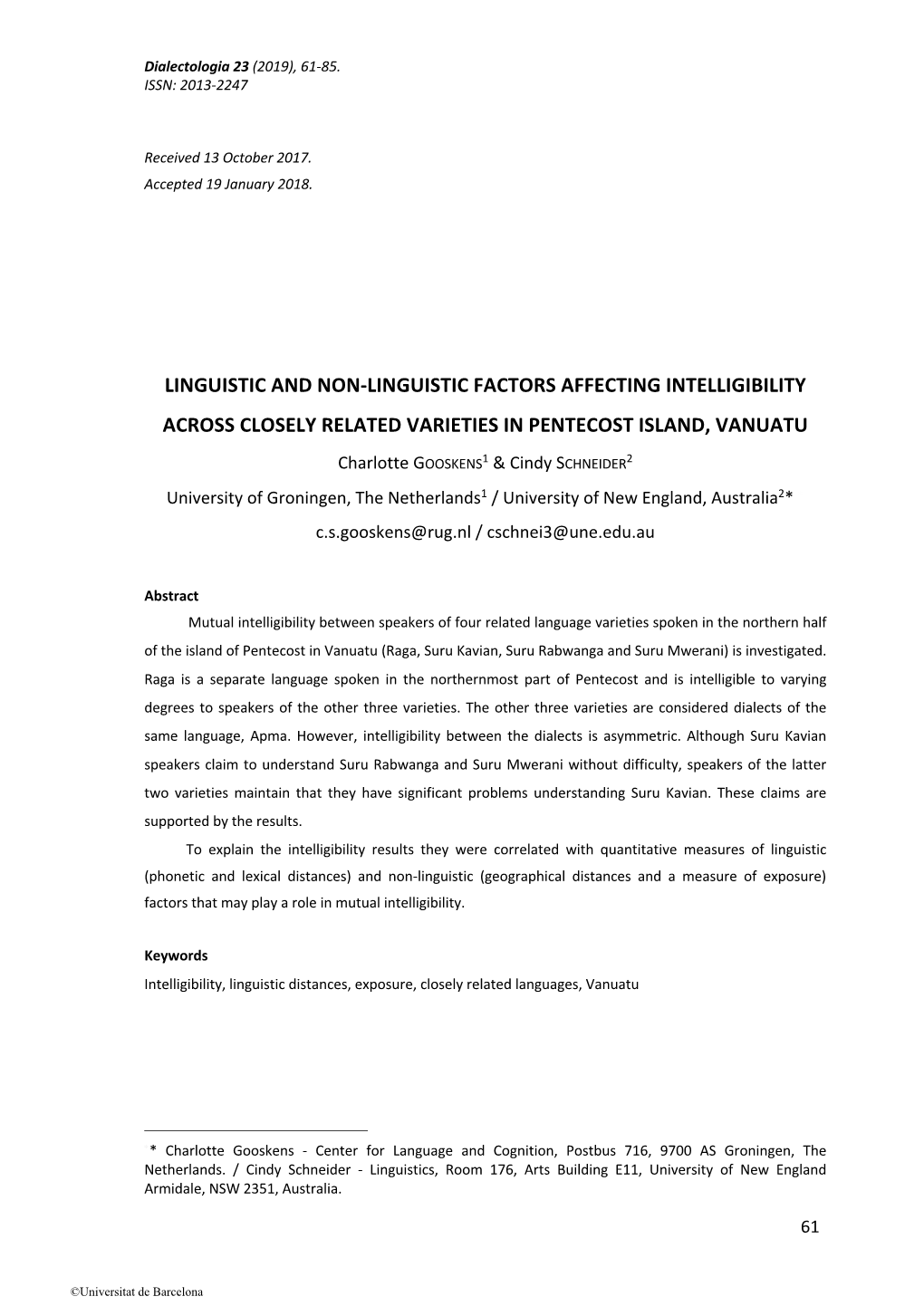 Linguistic and Non-Linguistic Factors Affecting Intelligibility Across Closely Related Varieties in Pentecost Island, Vanuatu