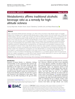 Metabolomics Affirms Traditional Alcoholic Beverage Raksi As A