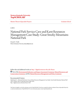 National Park Service Cave and Karst Resources Management Case Study: Great Smoky Mountains National Park Daniel C