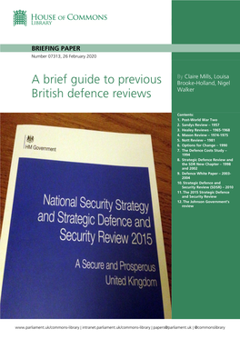 A Brief Guide to Previous British Defence Reviews