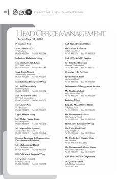 Head Office Management December 31, 2010