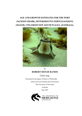 Age and Growth Estimates for the Port Jackson Shark, Heterodontus Portusjacksoni, (Mayer, 1793) from New South Wales, Australia