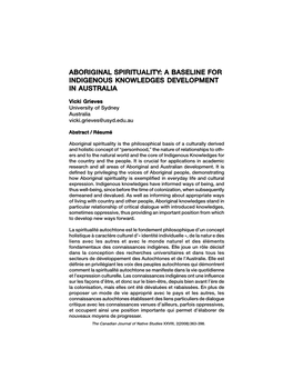 Aboriginal Spirituality: a Baseline for Indigenous Knowledges Development in Australia