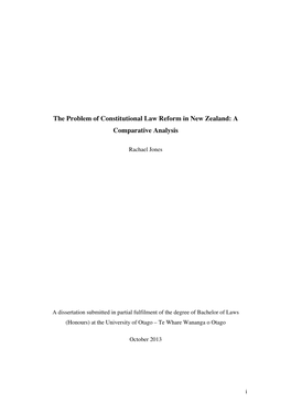 The Problem of Constitutional Law Reform in New Zealand: a Comparative Analysis