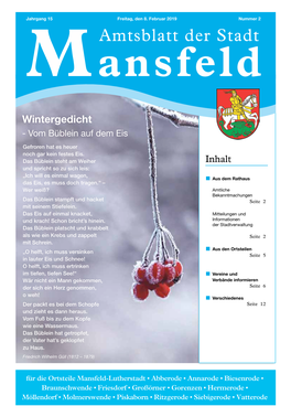 Februar 2019 Nummer 2 Amtsblatt Der Stadt M Ansfeld