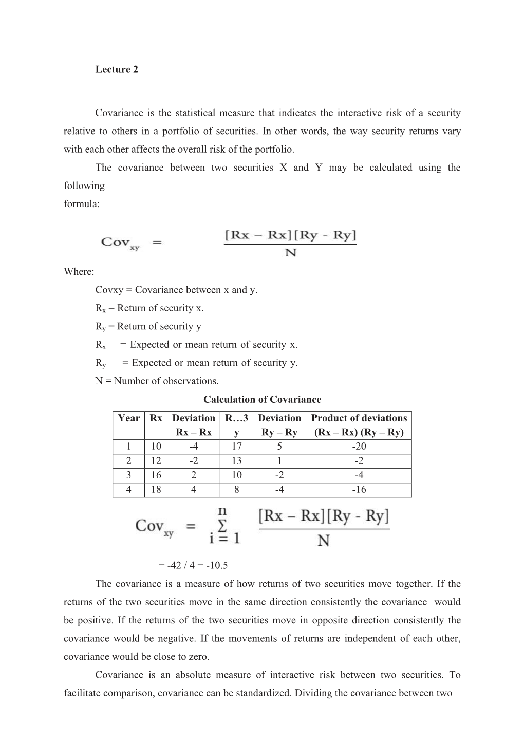 Lecture 2 Covariance Is the Statistical Measure That Indicates The