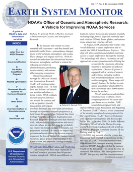 EARTH SYSTEM MONITOR MONITOR 1 NOAA’S Ofﬁ Ce of Oceanic and Atmospheric Research: a Vehicle for Improving NOAA Services a Guide to NOAA’S Data and Richard W