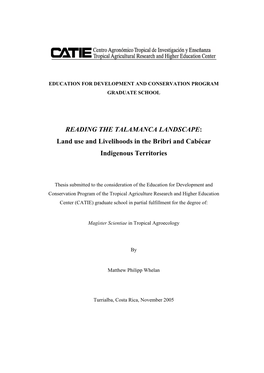 Land Use and Livelihoods in the Bribri and Cabécar Indigenous Territories