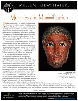 Mummies and Mummification He Egyptian Ministry of Tourism Reported That a Twhopping 13.6 Million Tourists Visited the Country in 2019, up 21% from the Previous Year