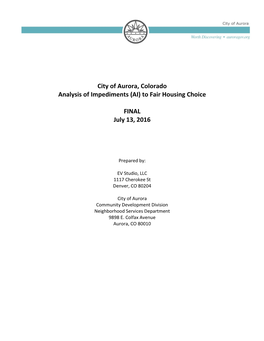 City of Aurora, Colorado Analysis of Impediments (AI) to Fair Housing Choice