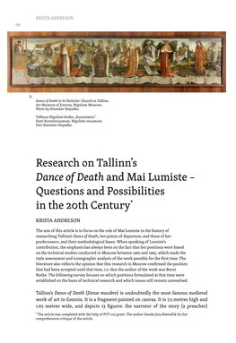 Research on Tallinn's Dance of Death and Mai Lumiste – Questions and Possibilities in the 20Th Century*