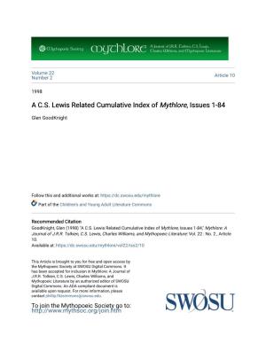 A CS Lewis Related Cumulative Index of &lt;I&gt;Mythlore&lt;/I&gt;