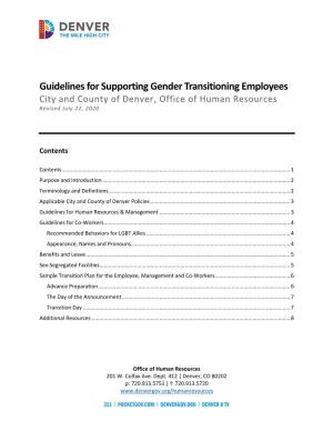 Guidelines for Supporting Gender Transitioning Employees City and County of Denver, Office of Human Resources Revised July 22, 2020