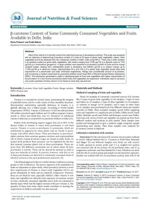 Β-Carotene Content of Some Commonly Consumed Vegetables