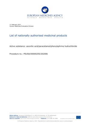 Ascorbic Acid/ Paracetamol/ Phenylephrine Hydrochloride PSUSA/00000255/202006 List of Nationally Authorised Medicinal Products