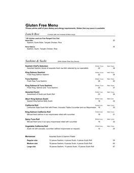 Gluten Free Menu *Please Advise Staff of Your Dietary and Allergy Requirements