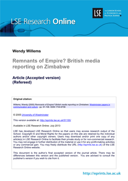 Remnants of Empire? British Media Reporting on Zimbabwe
