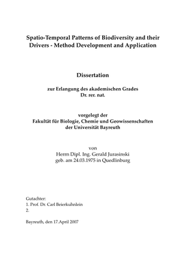 Spatio-Temporal Patterns of Biodiversity and Their Drivers - Method Development and Application