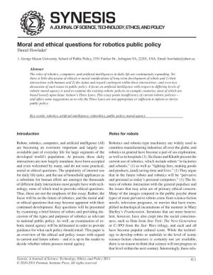 Moral and Ethical Questions for Robotics Public Policy Daniel Howlader1