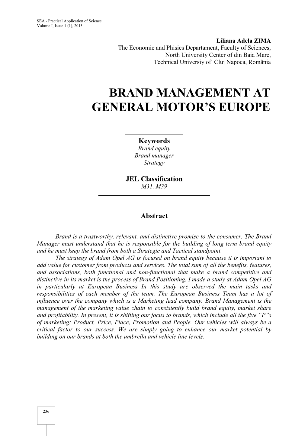 Brand Management at General Motor's Europe