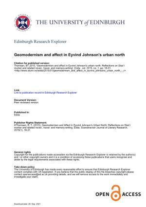 Geomodernism and Affect in Eyvind Johnson's Urban North (Final