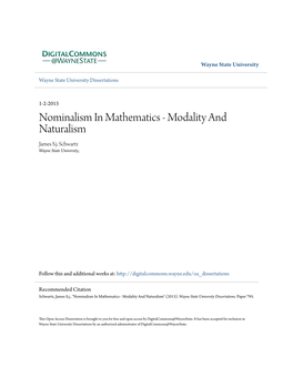 Nominalism in Mathematics - Modality and Naturalism James S.J