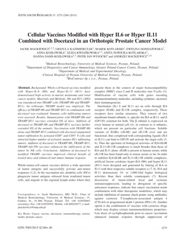 Cellular Vaccines Modified with Hyper IL6 Or Hyper IL11 Combined with Docetaxel in an Orthotopic Prostate Cancer Model