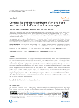 Cerebral Fat Embolism Syndrome After Long Bone Fracture Due to Traffic Accident: a Case Report