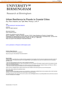 Urban Resilience to Floods in Coastal Cities Duy, Phan; Chapman, Lee; Tight, Miles; Thoung, L; Linh, P