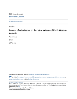 Impacts of Urbanisation on the Native Avifauna of Perth, Western Australia