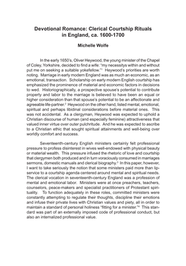 Clerical Courtship Rituals in England, Ca. 1600-1700